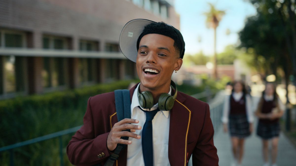 Jabari Banks as Will wearing his private school outfit and a big grin in Bel-Air