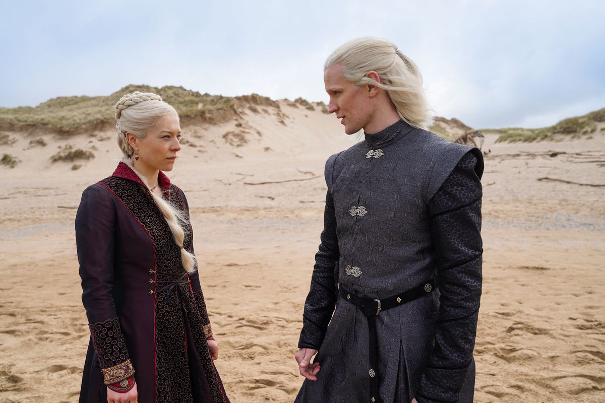 Emma D’Arcy as “Princess Rhaenyra Targaryen” and Matt Smith as “Prince Daemon Targaryen” in House of the Dragon